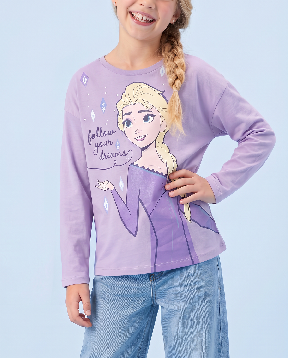 Long Sleeve Disney/Frozen T-Shirt in Cotton - Purple