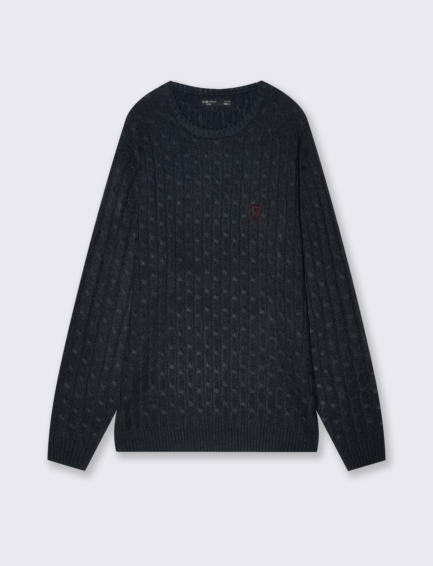 Cable-knit crew neck sweater with embroidery - Blue