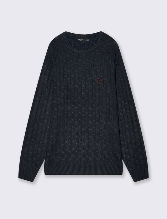 Maglia girocollo a trecce con ricamo - Blu