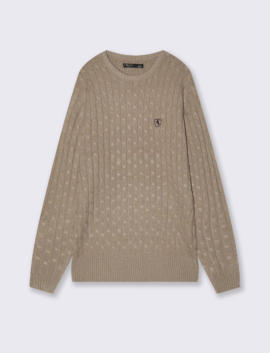 Maglia girocollo a trecce con ricamo - Verde kaki