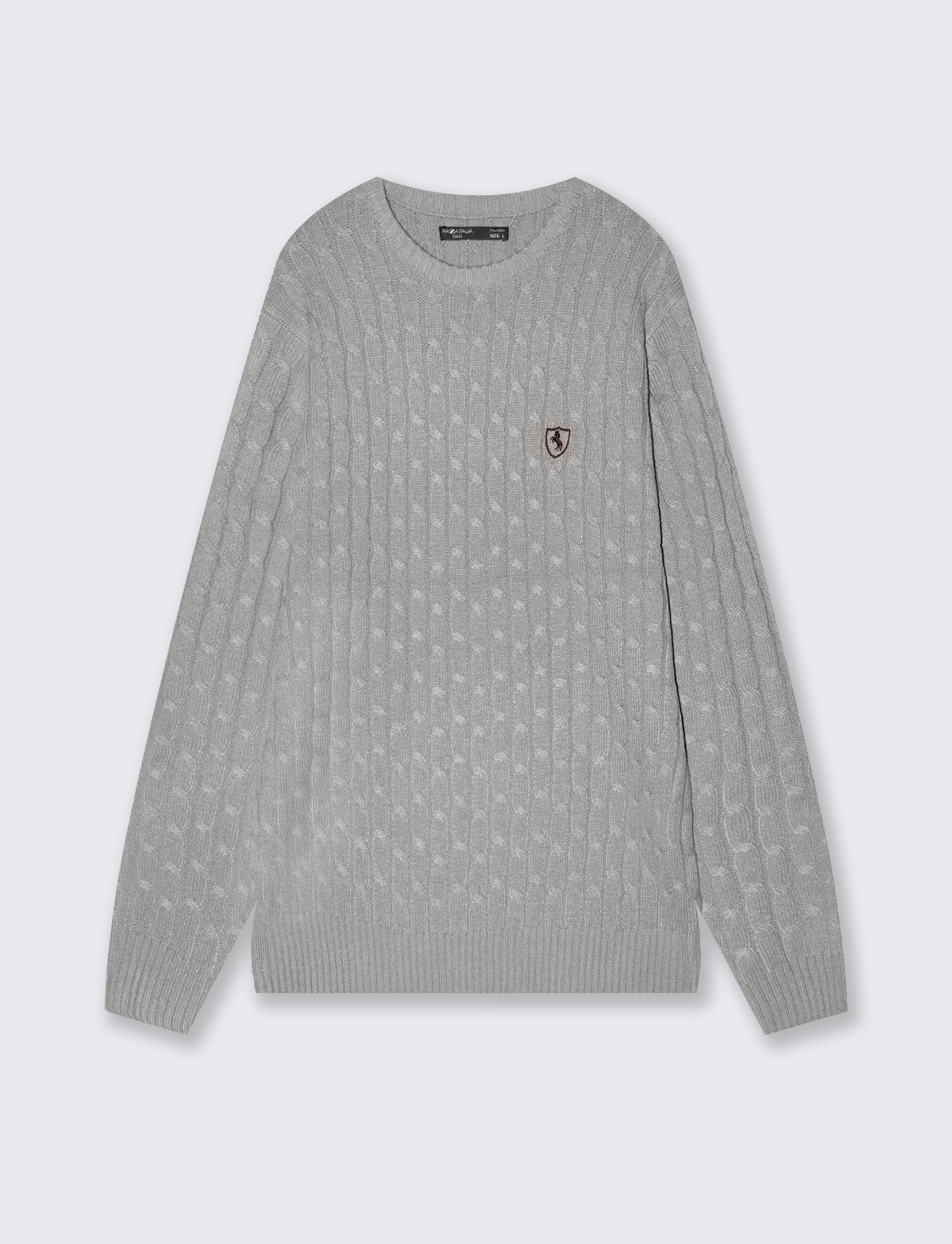 Cable-knit crew neck sweater with embroidery - Grey