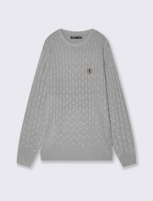 Maglia girocollo a trecce con ricamo - Grigio mel.