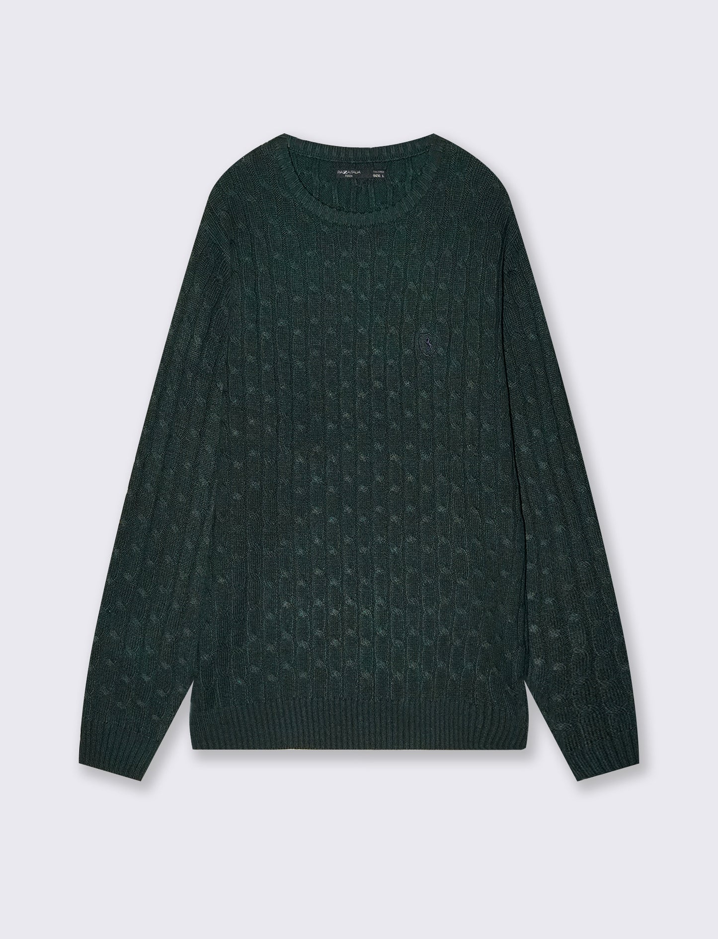 Cable-knit crew neck sweater with embroidery - Green