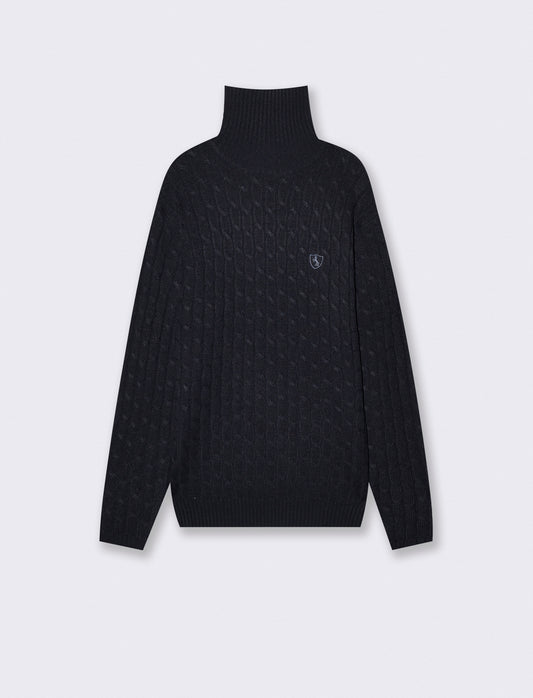 Maglia dolcevita a trecce con ricamo - Blu