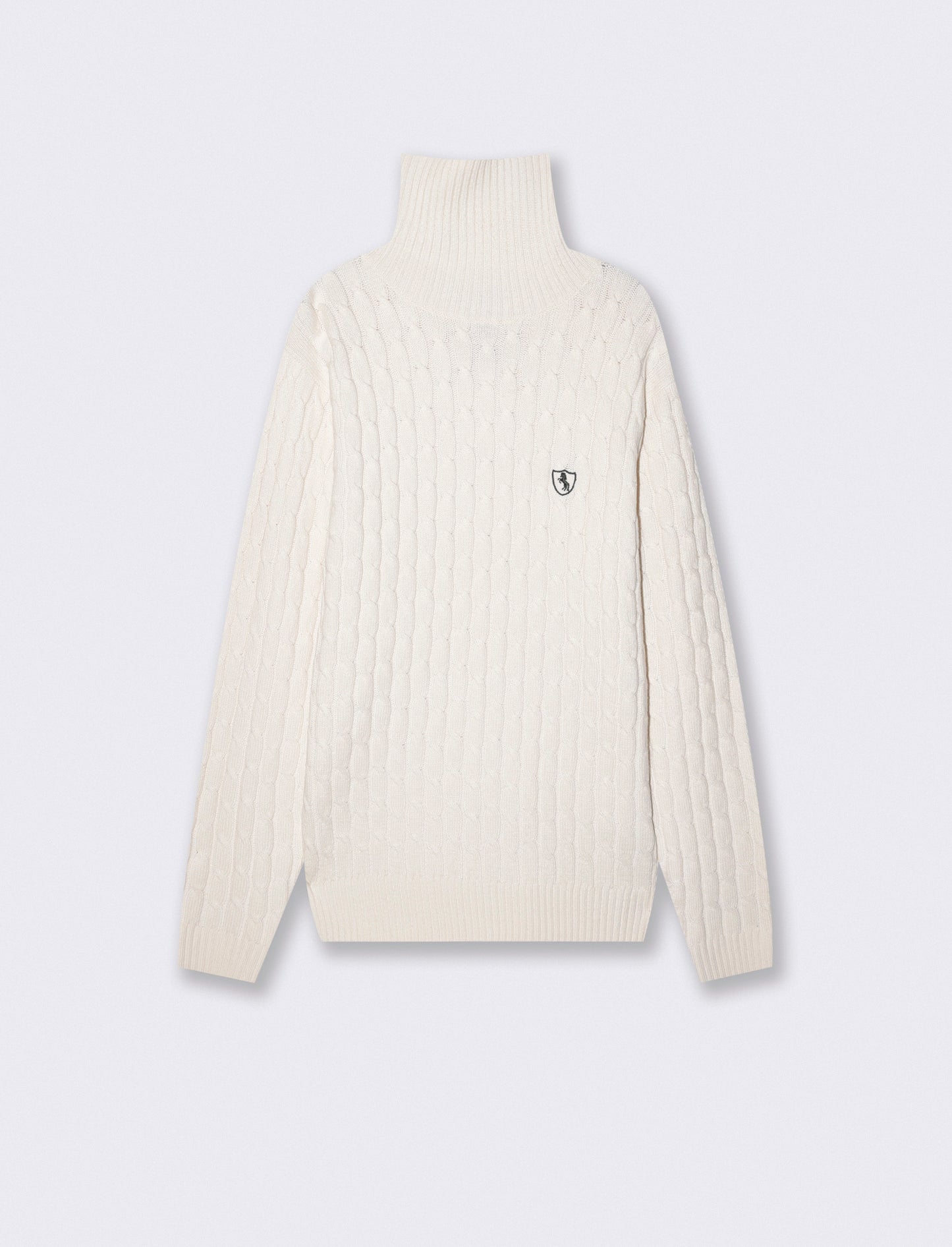 Maglia dolcevita a trecce con ricamo - Beige ecru