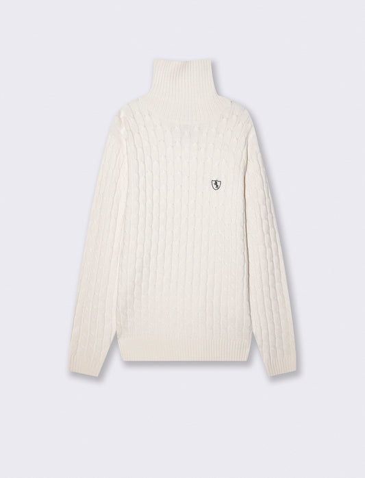 Maglia dolcevita a trecce con ricamo - Beige ecru