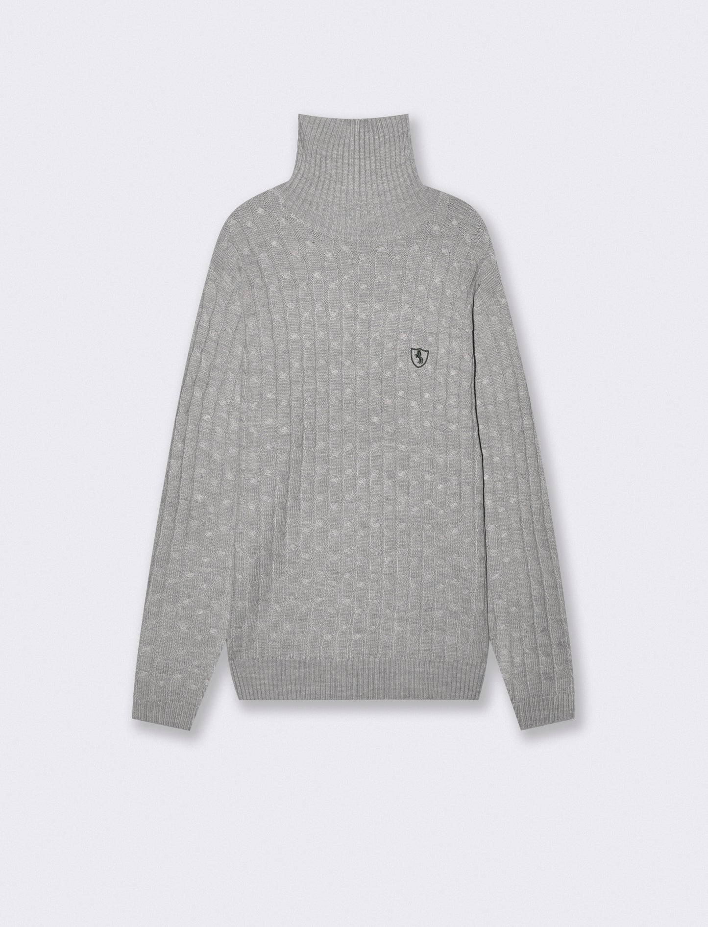 Maglia dolcevita a trecce con ricamo - Grigio mel.