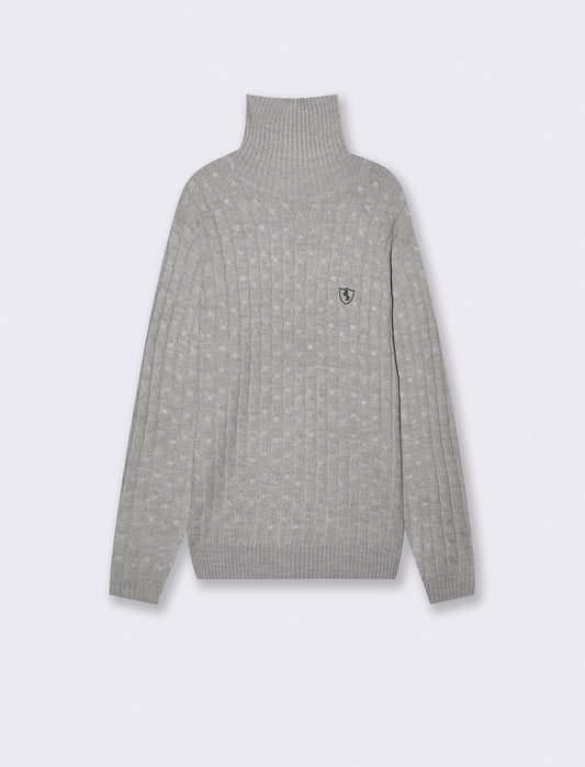 Maglia dolcevita a trecce con ricamo - Grigio mel.