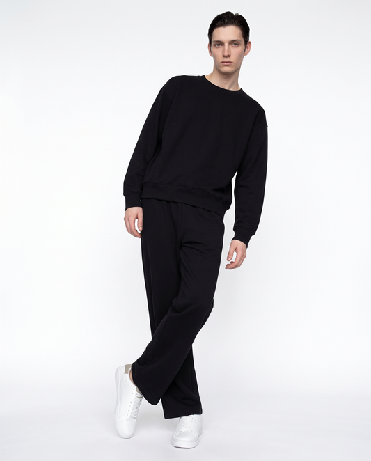 Crewneck interlock relaxed fit sweatshirt - Black