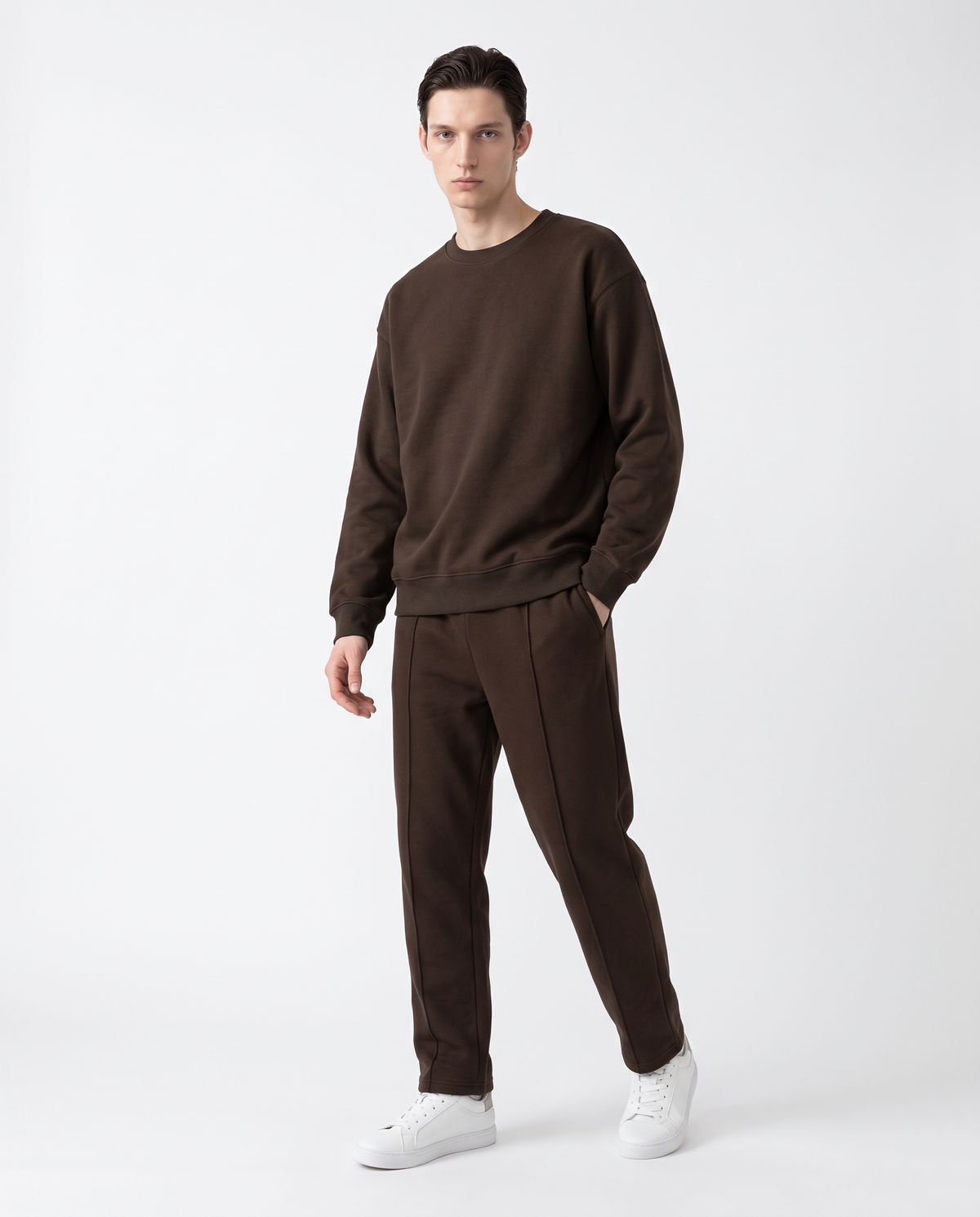 Crewneck interlock relaxed fit sweatshirt - Brown
