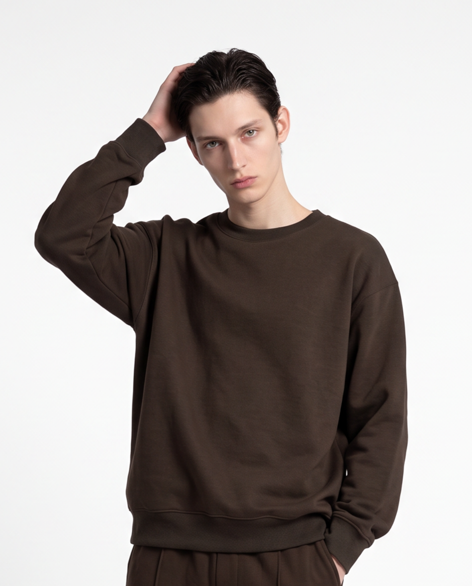 Crewneck interlock relaxed fit sweatshirt - Brown