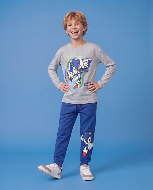 Sonic Long Sleeve Cotton T-Shirt - Grey