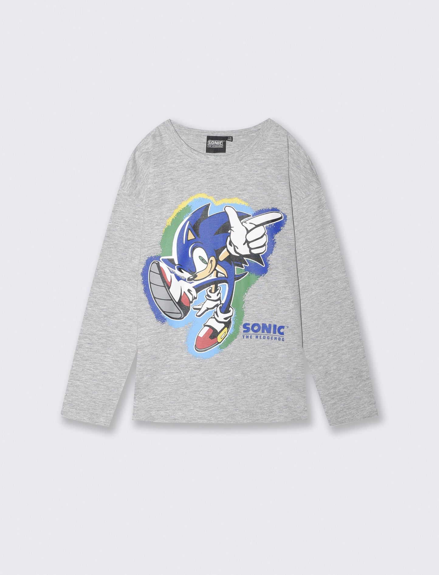 Sonic Long Sleeve Cotton T-Shirt - Grey