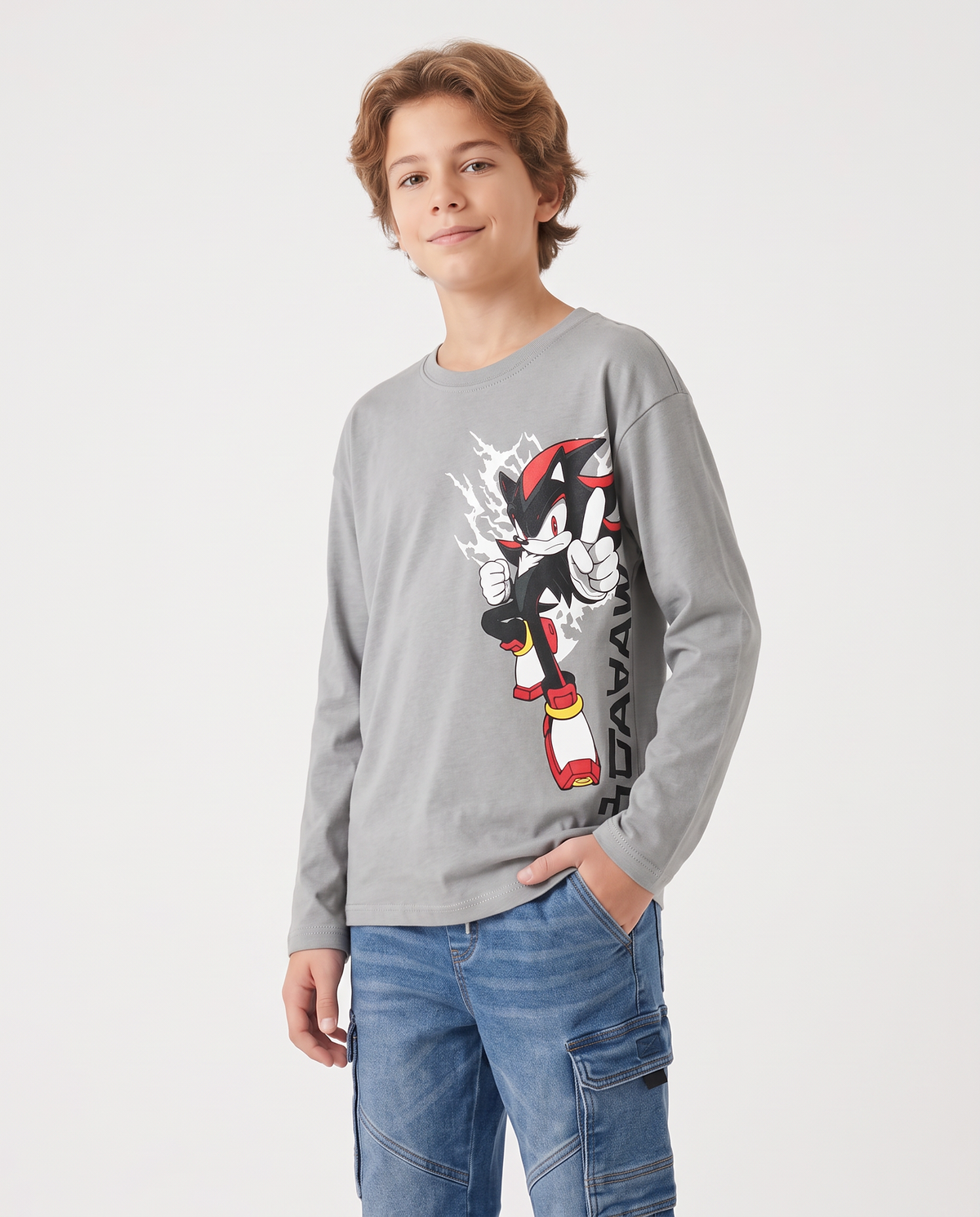 T-shirt Sonic maniche lunghe in cotone - Grigio
