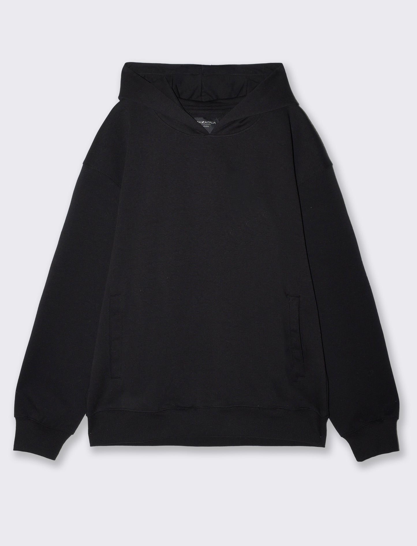 Felpa Cappuccio Relaxed Fit in Interlock - Nero