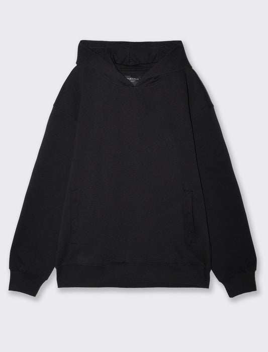 Felpa Cappuccio Relaxed Fit in Interlock - Nero