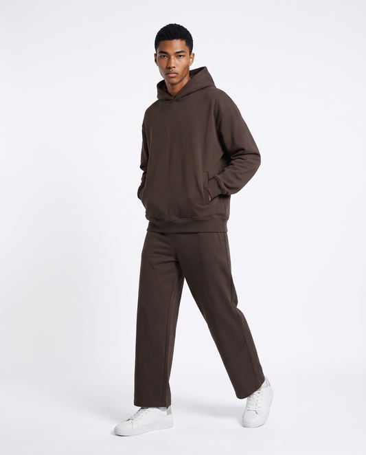 Relaxed Fit Hooded Sweatshirt in Interlock - Brown