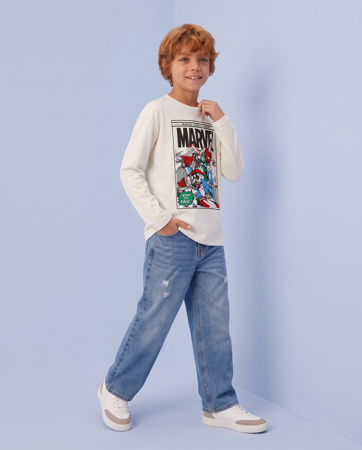 T-shirt Marvel maniche lunghe cotone - Bianco latte