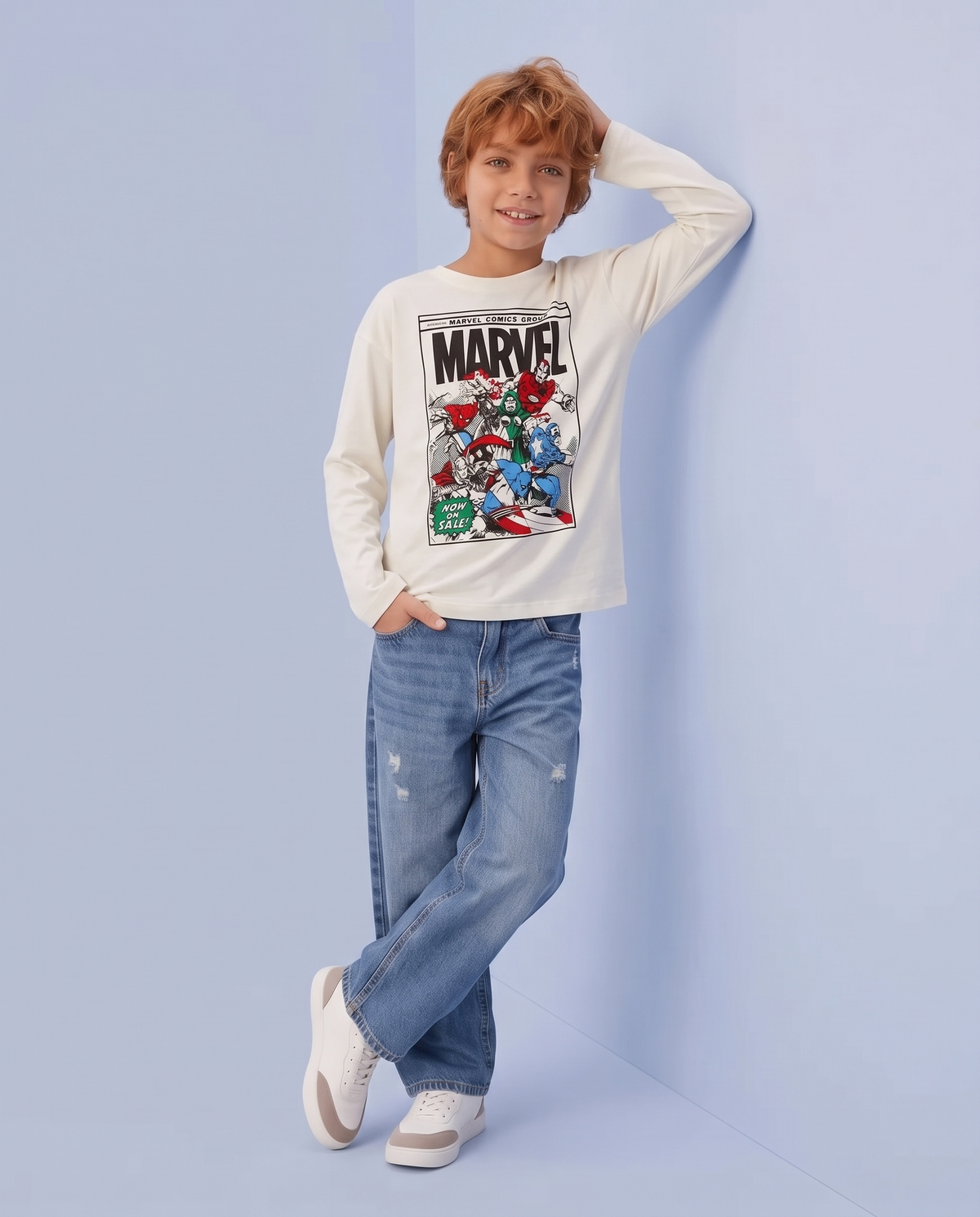 T-shirt Marvel maniche lunghe cotone - Bianco latte