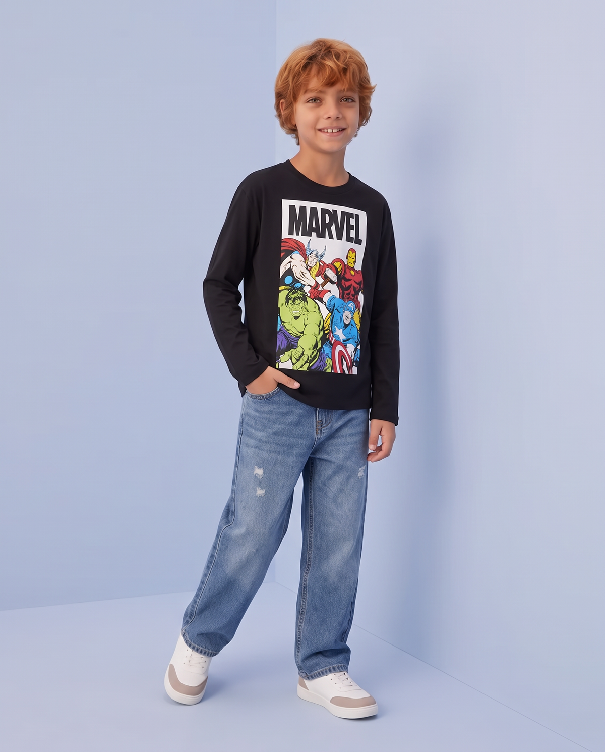 Long Sleeve Cotton Marvel T-Shirt - Black