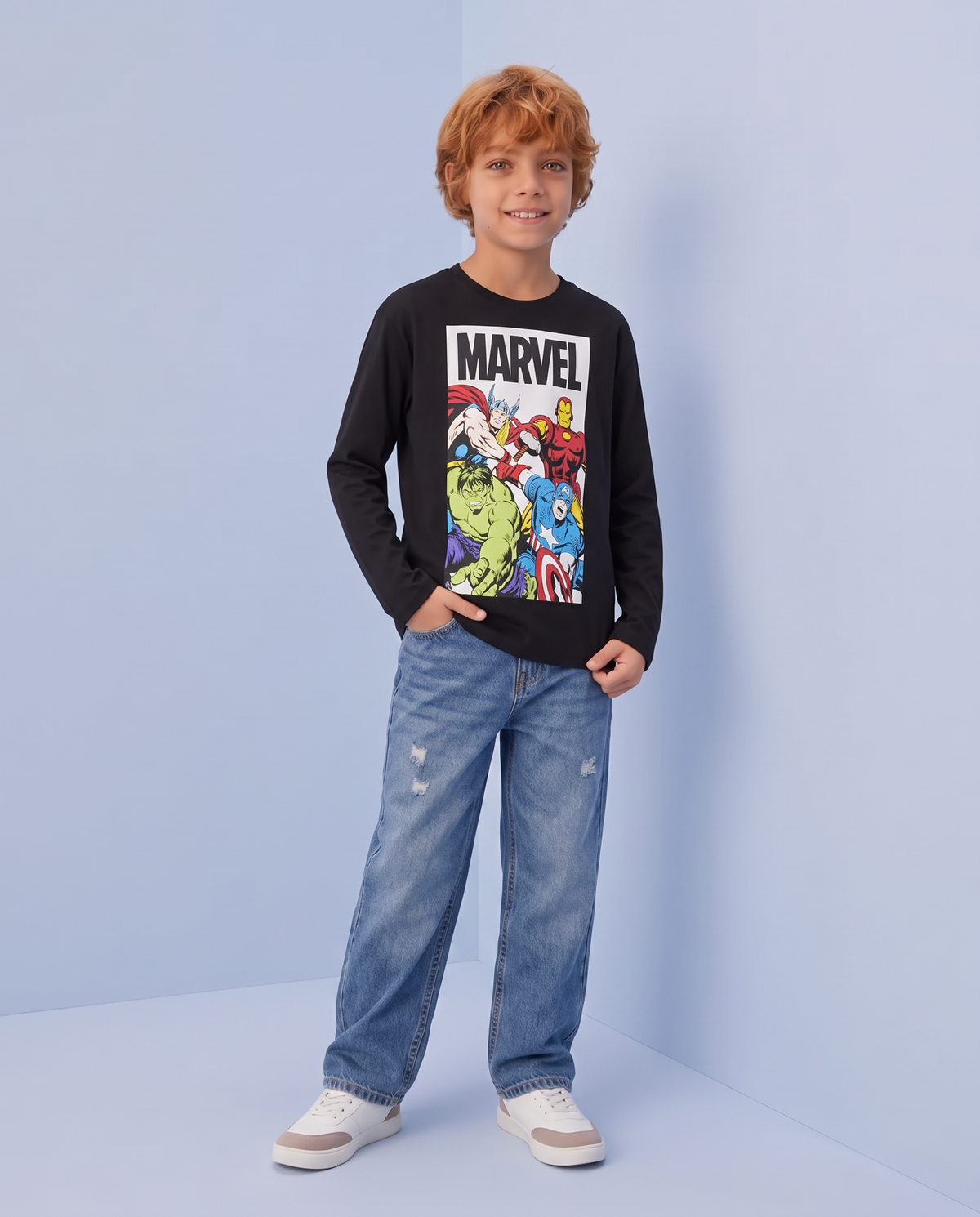 Long Sleeve Cotton Marvel T-Shirt - Black