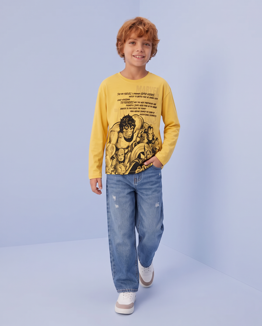 Long Sleeve Cotton Marvel T-Shirt - Yellow