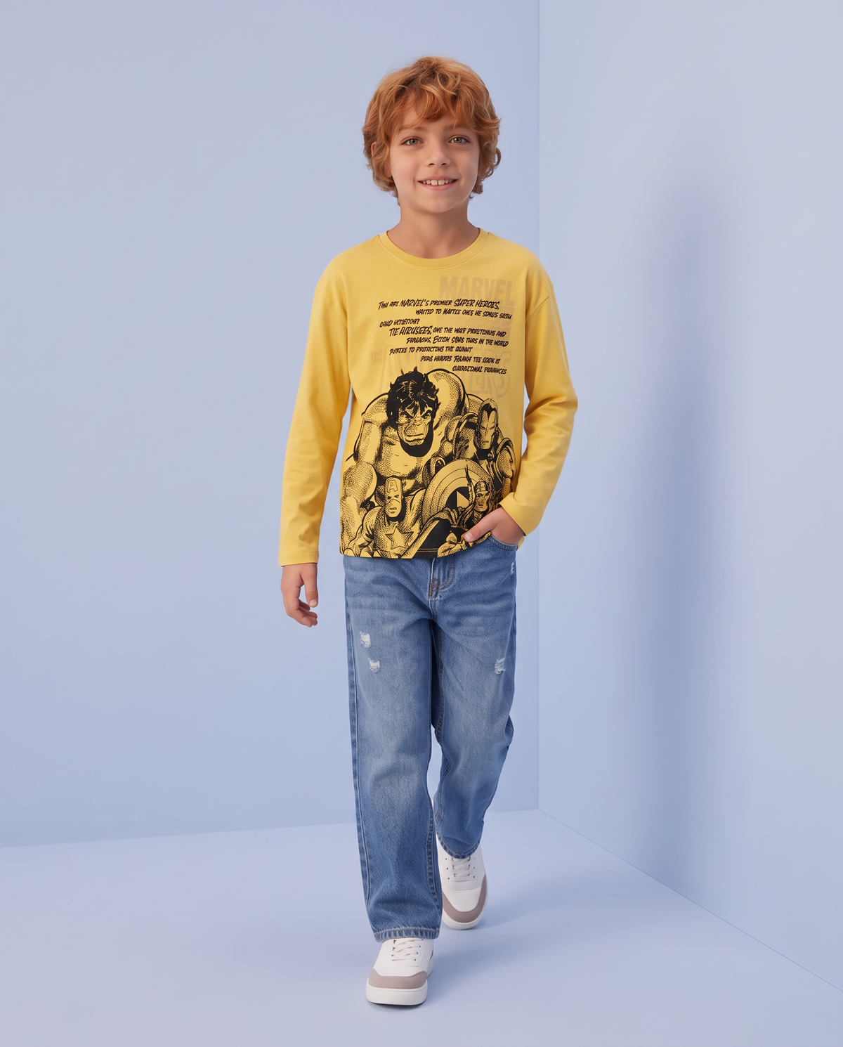 T-shirt maniche lunghe Marvel in cotone - Ocra