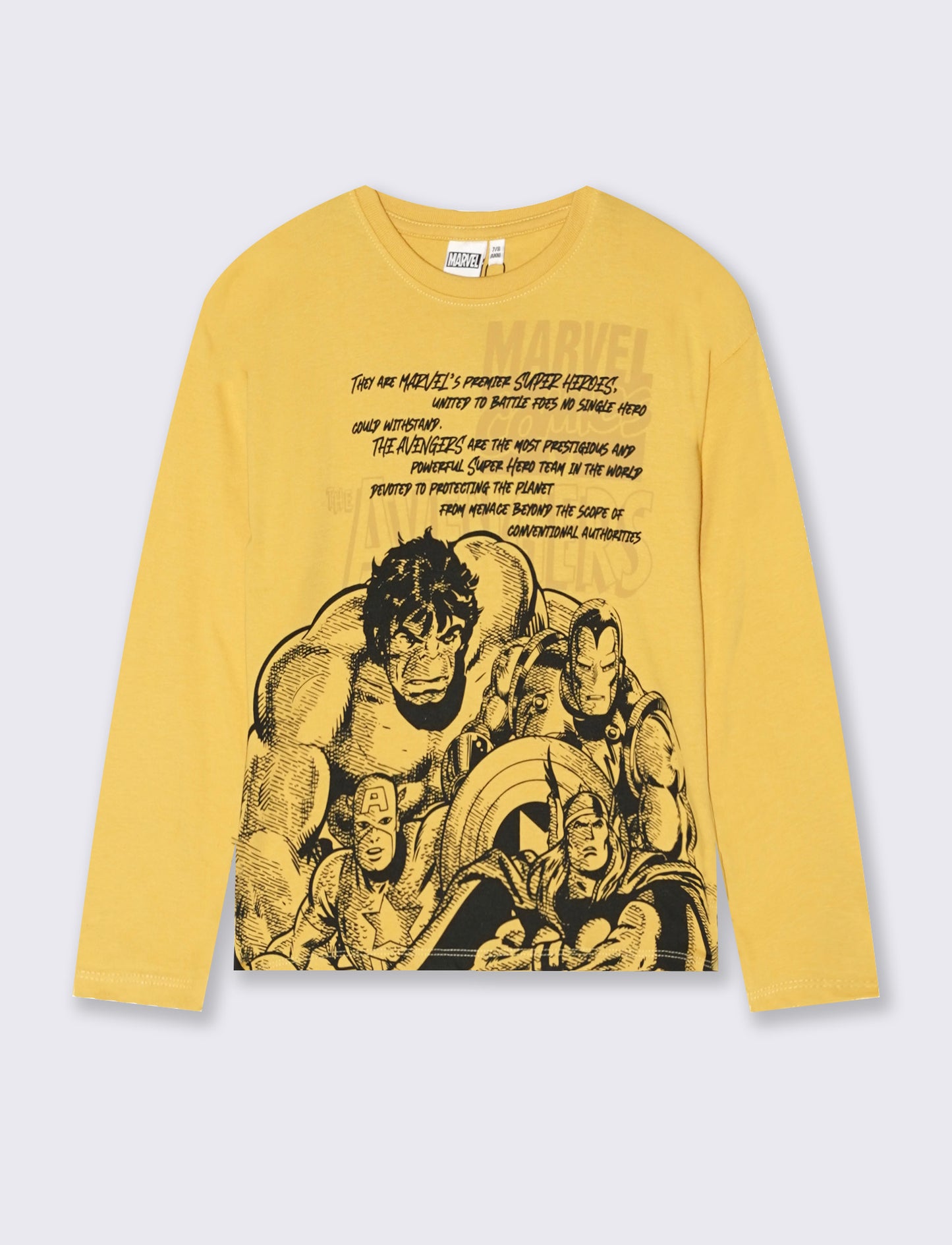Long Sleeve Cotton Marvel T-Shirt - Yellow