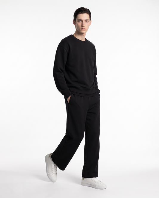 Relaxed Fit Jogger Pants in Interlock - Black