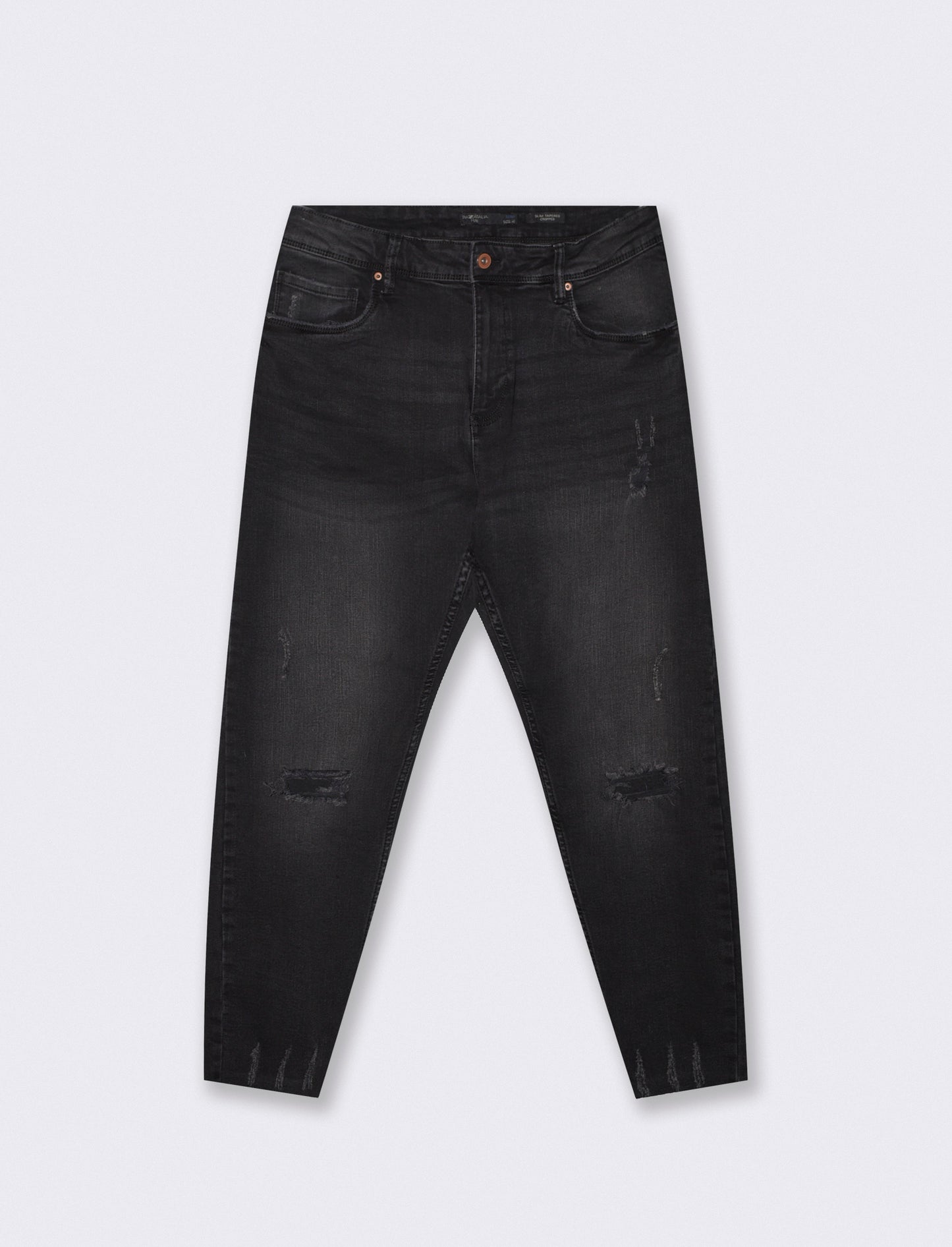 Jeans slim tapered cropped fit con strappi - Nero