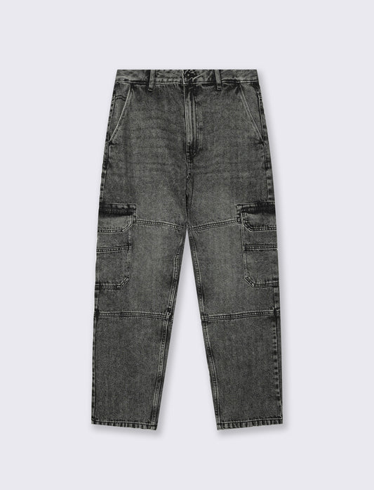 Jeans grigio baggy cargo fit effetto slavato - Grigio