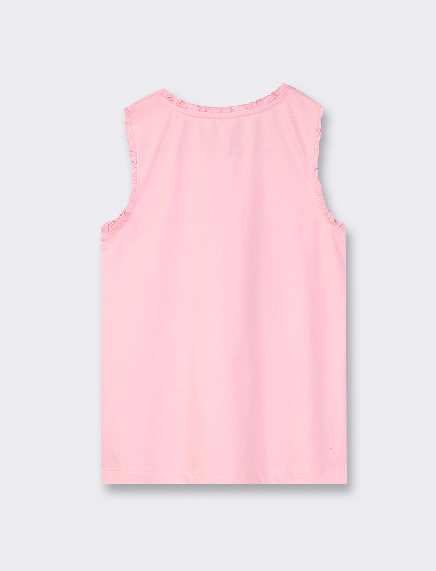 Colorful Print Cotton Tank Top with Ruffled Neckline - Pink