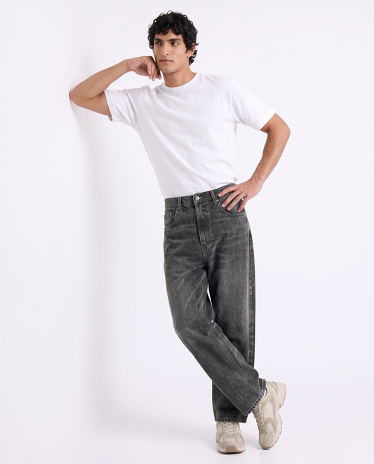 Soft Touch Tapered Wide Leg Jeans Grey - Grey