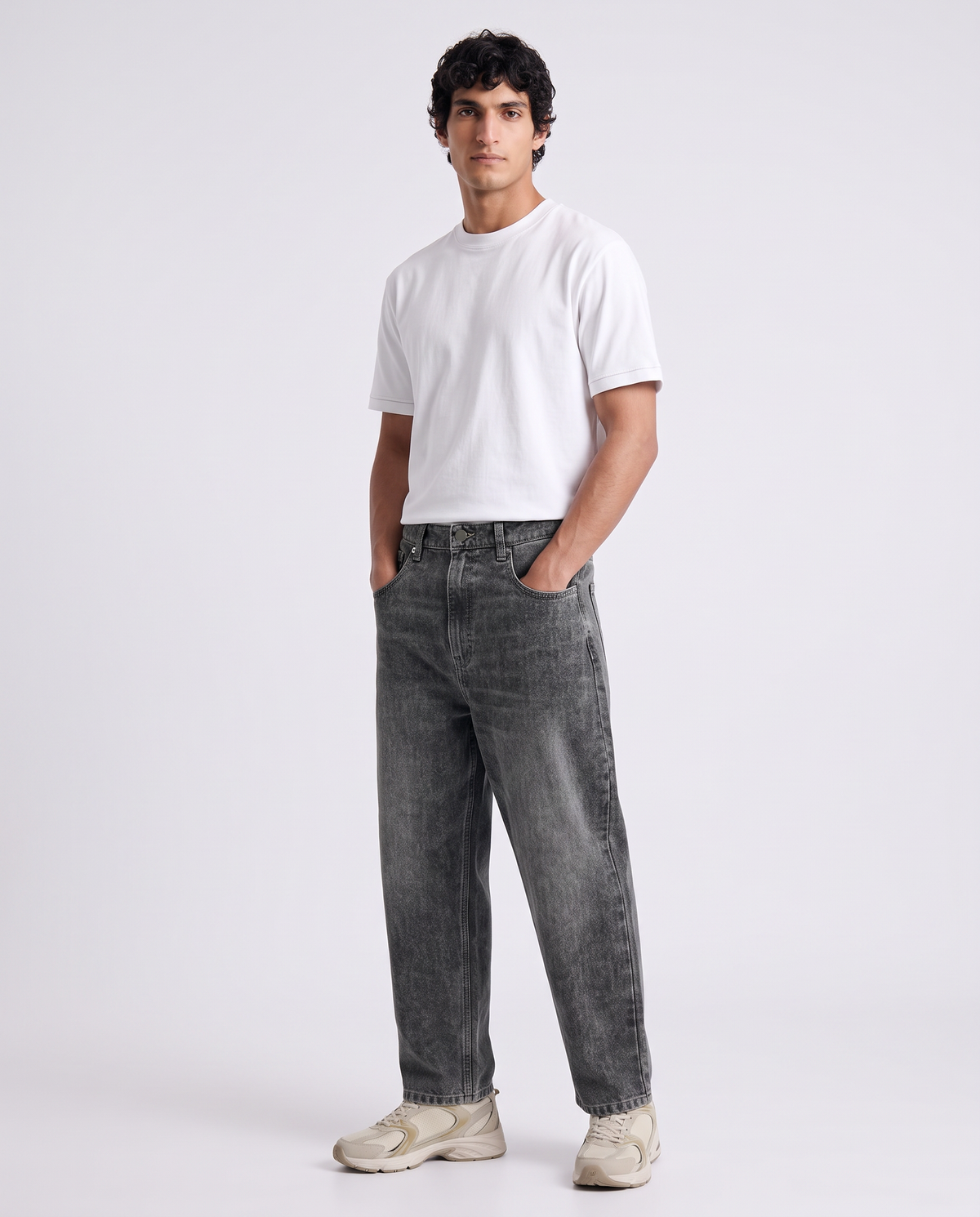 Soft Touch Tapered Wide Leg Jeans Grey - Grey
