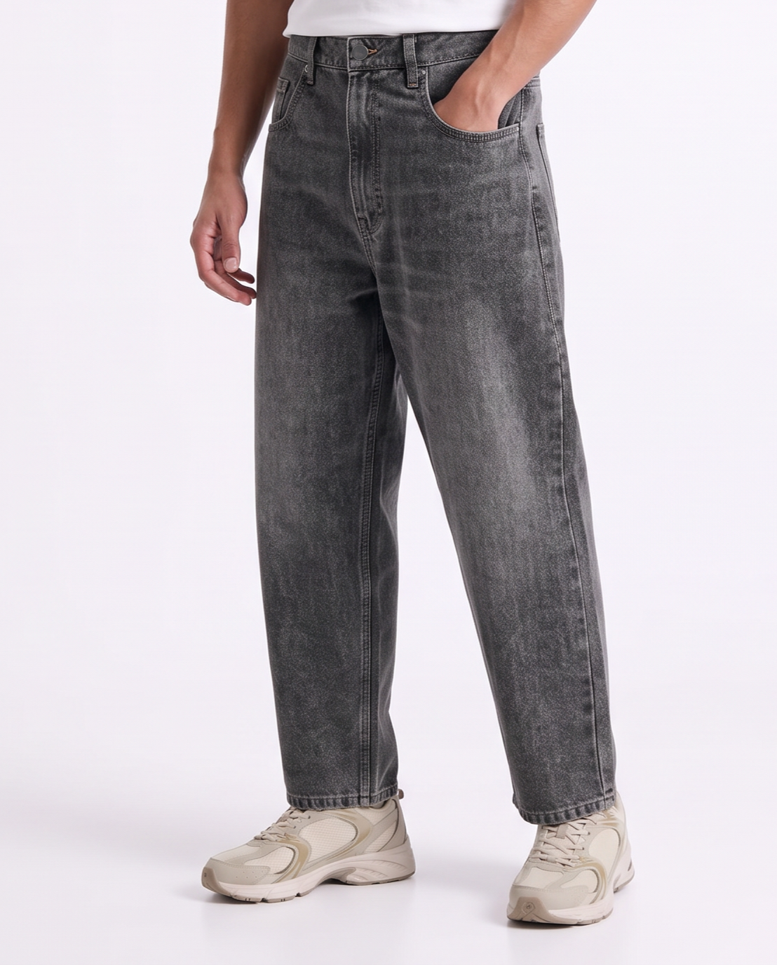 Soft Touch Tapered Wide Leg Jeans Grey - Grey