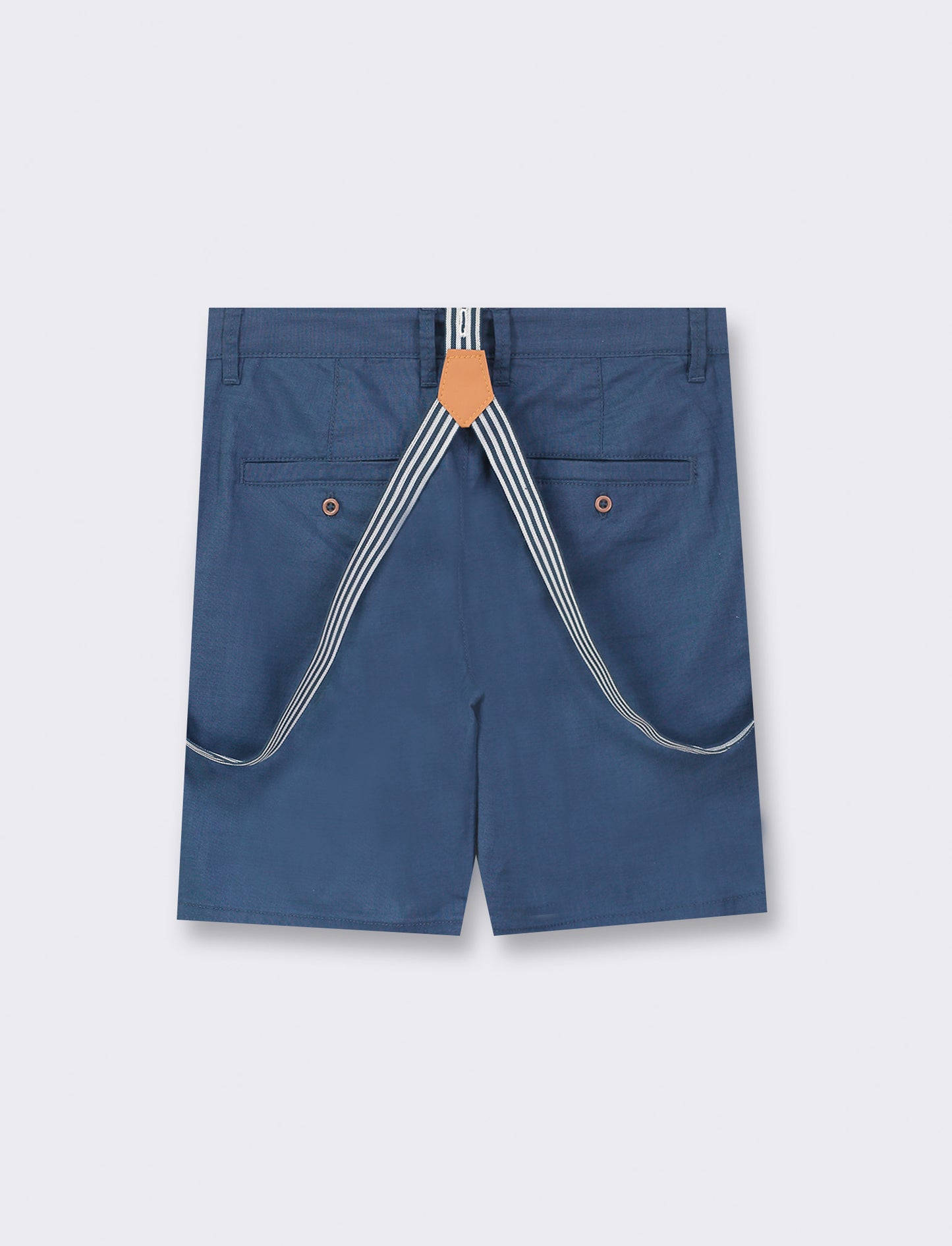 Lightweight Solid Cotton Bermuda Shorts with Detachable Braces - Blue