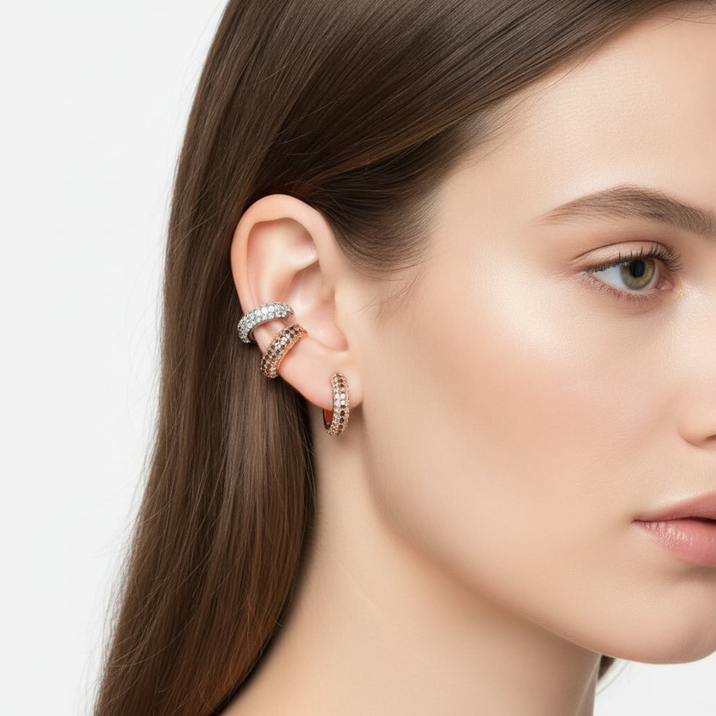 Orecchini: 3 earcuff con strass - Multicolore