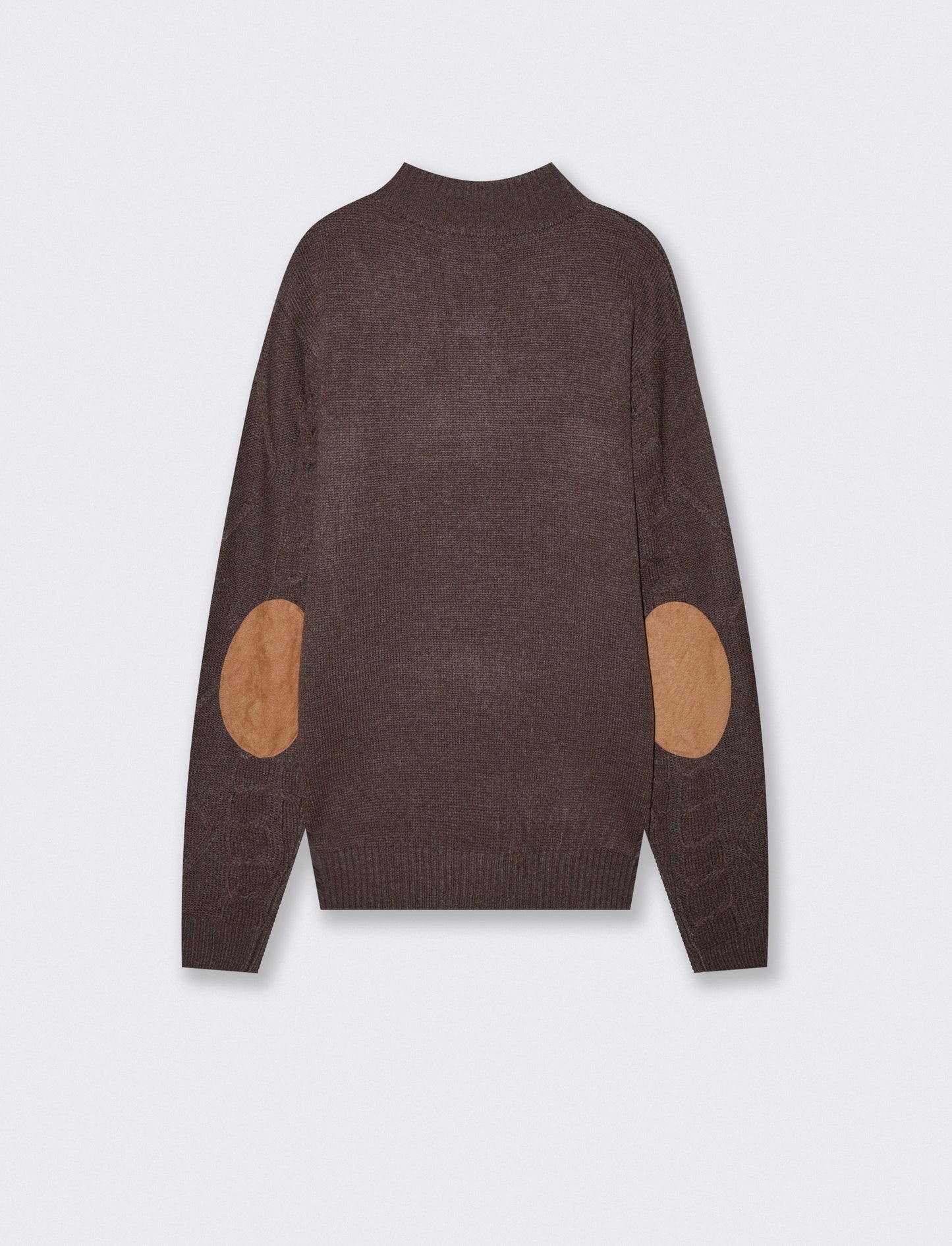Cable Knit Mock Neck Sweater with Buttons - Brown