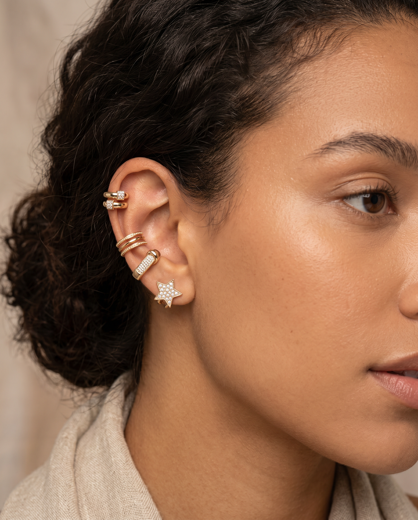 Orecchini: Earcuff Strass Nodo Stella - Oro