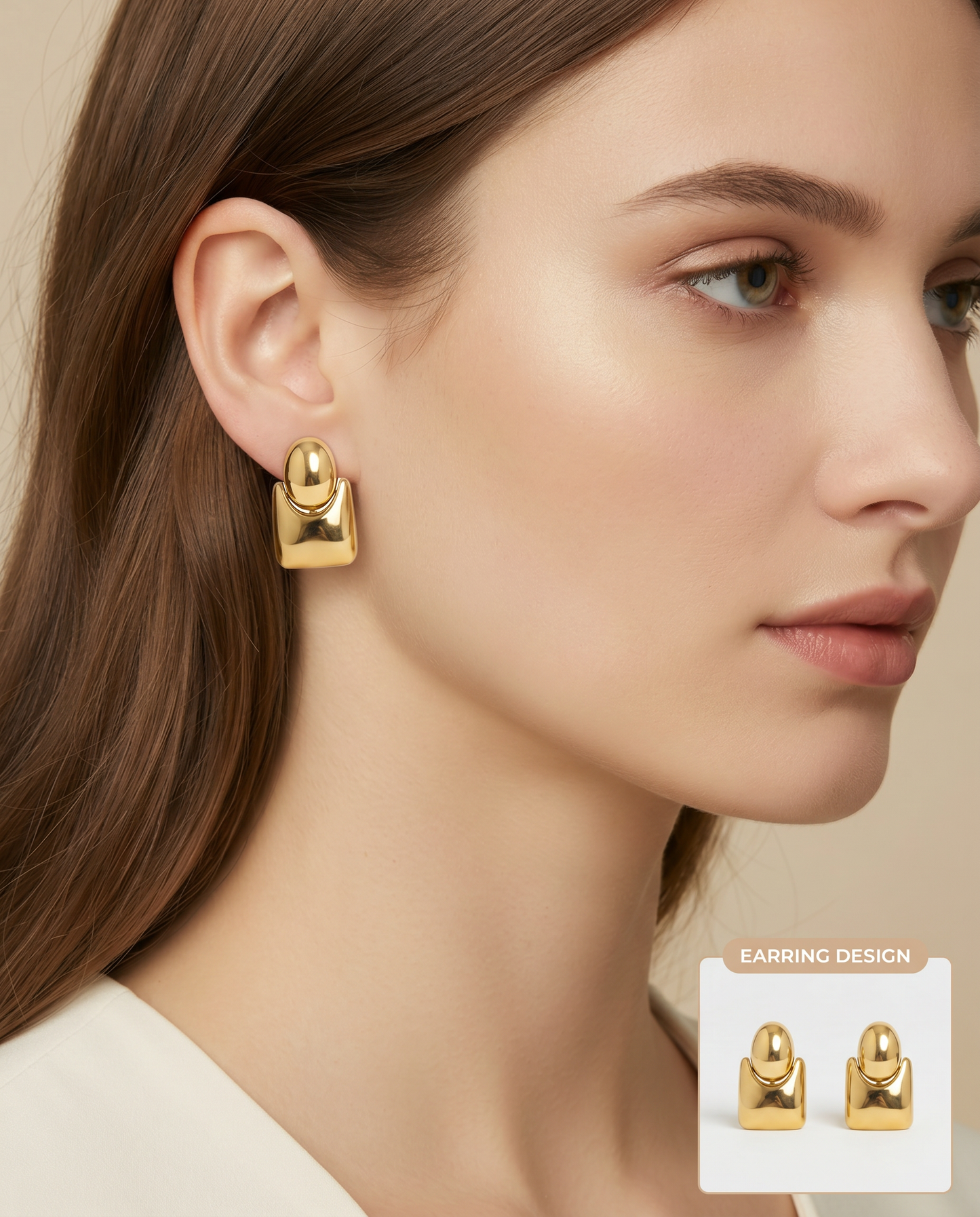 Orecchini clip bottone e quadrato - Oro