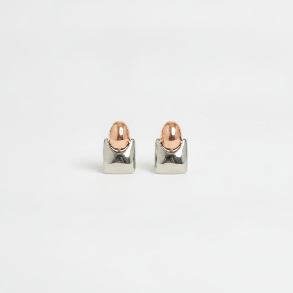 Orecchini clip bottone e quadrato - Rosa