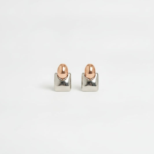 Button and Square Clip Earrings - Pink