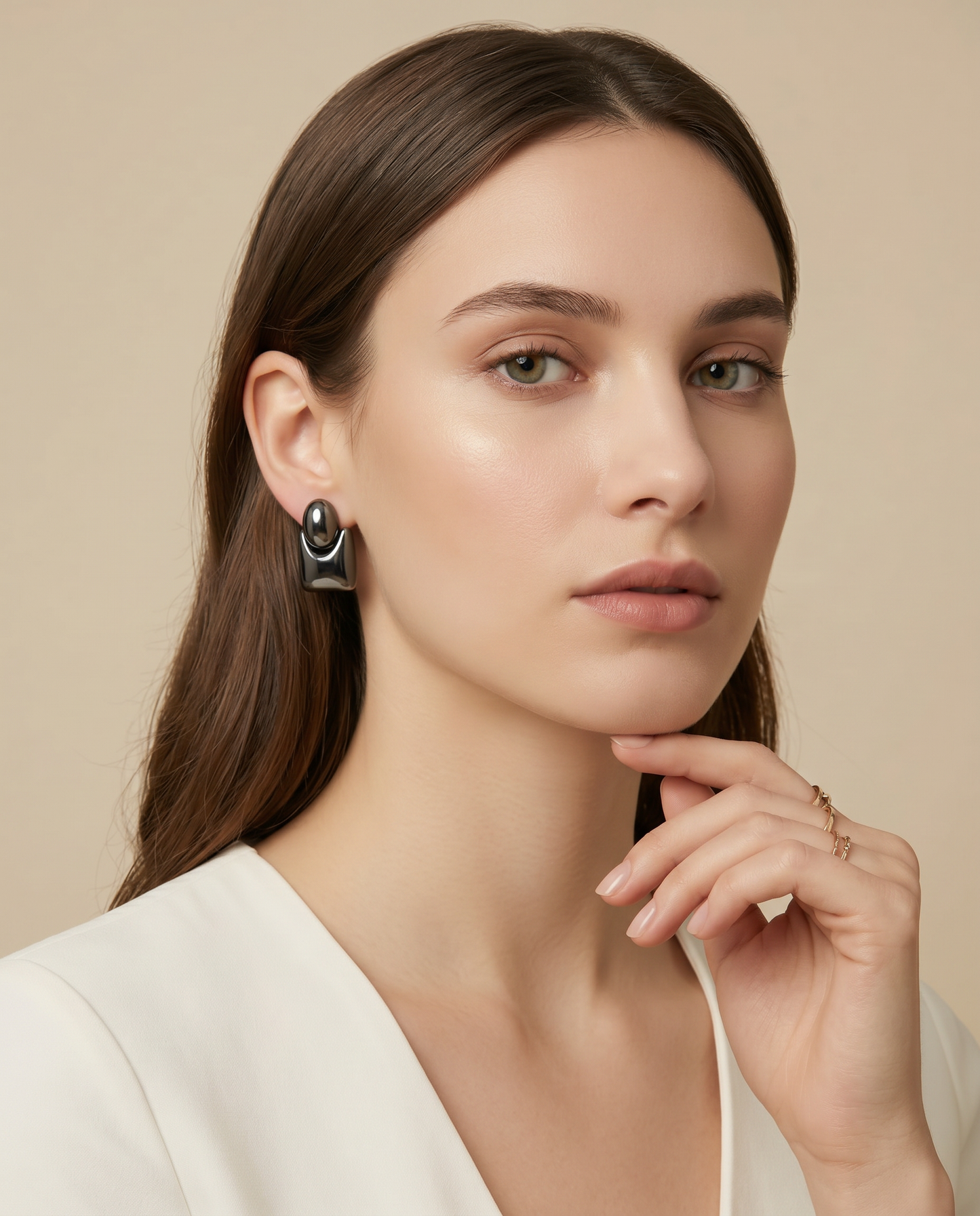 Orecchini clip bottone e quadrato - Argento