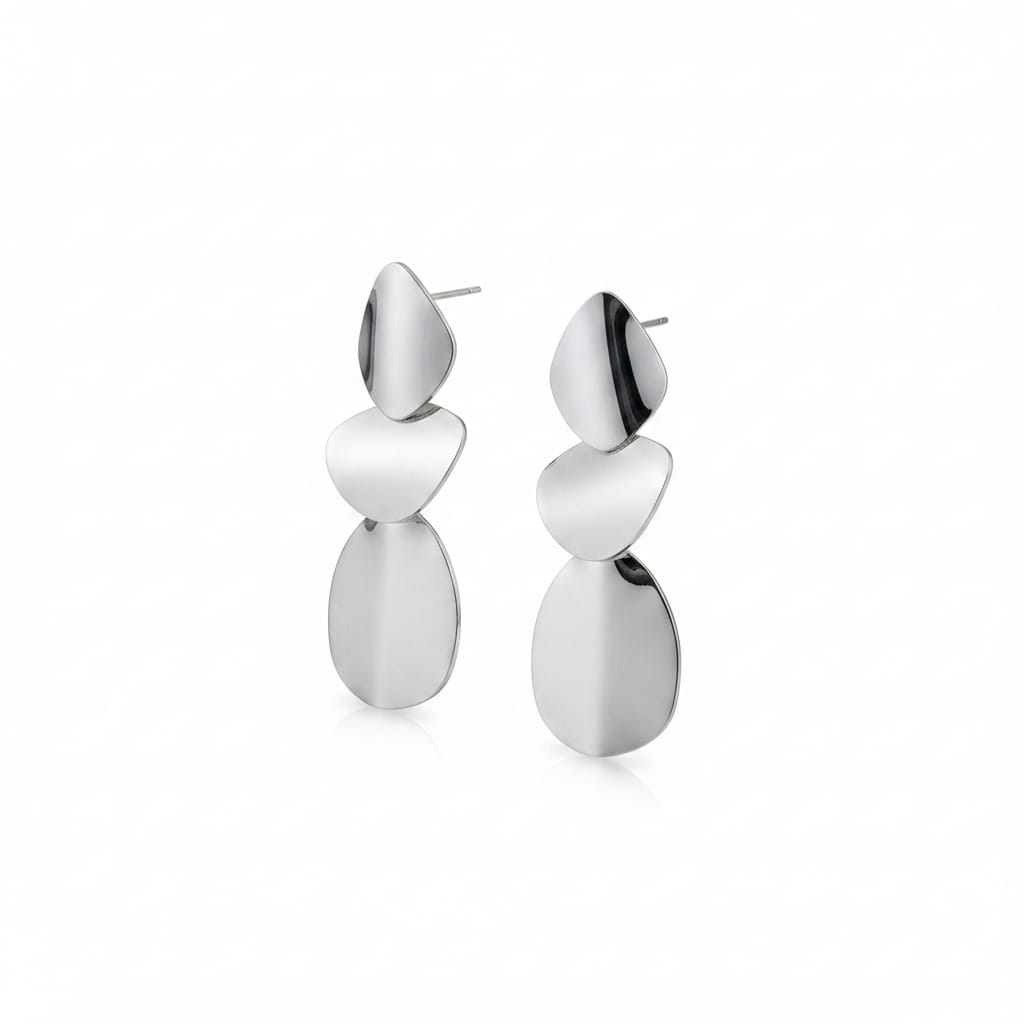 Orecchini pendenti con elementi geometrici irregolari e finitura lucida effetto oro. - Silver