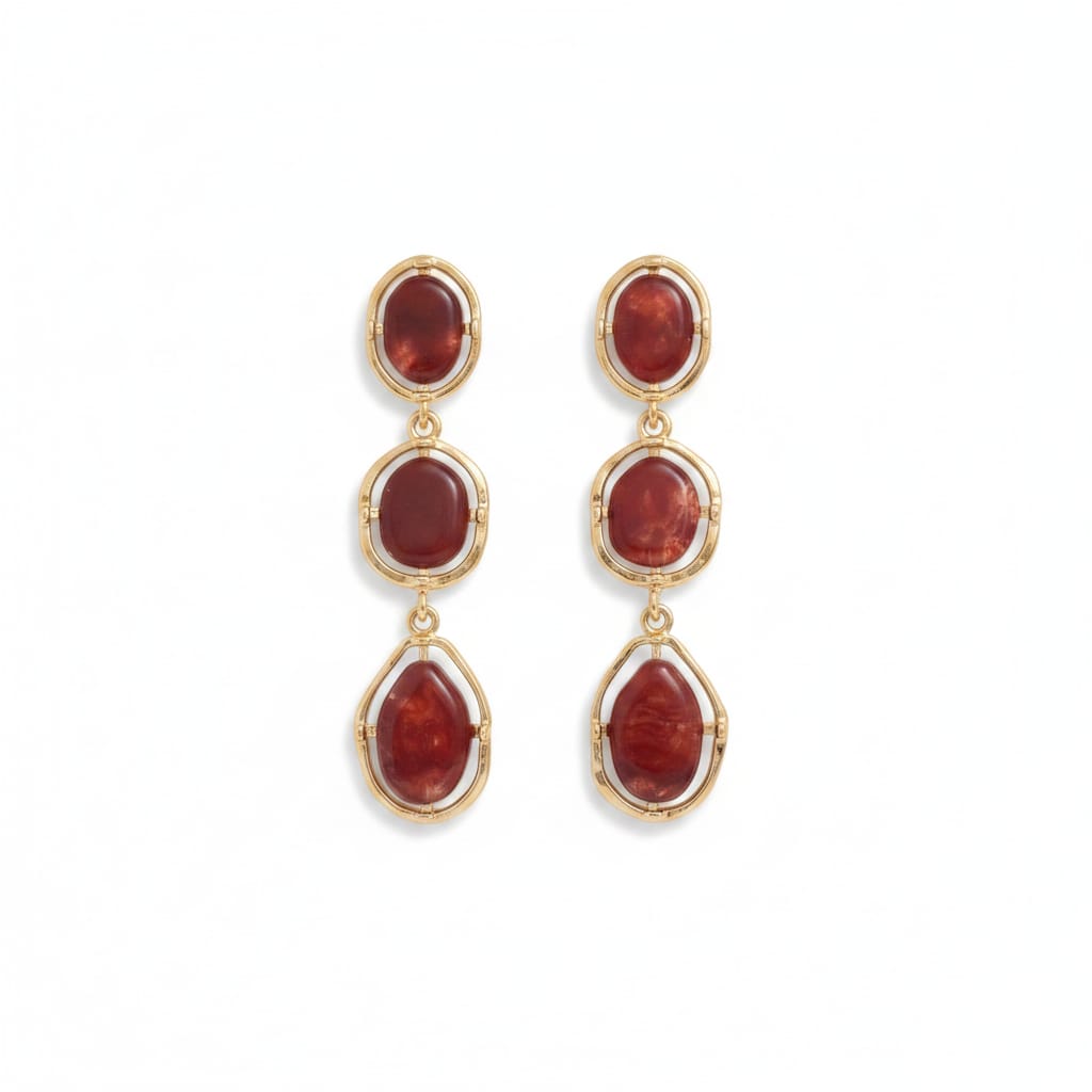 Orecchini pendenti con 3 pietre - Rosso