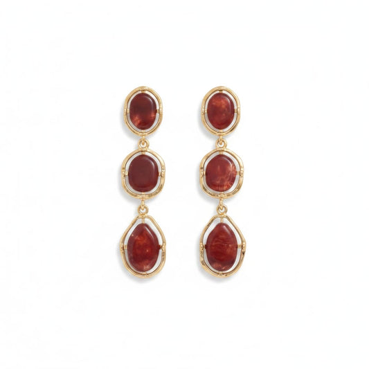 Dangle Earrings with 3 Stones - Red