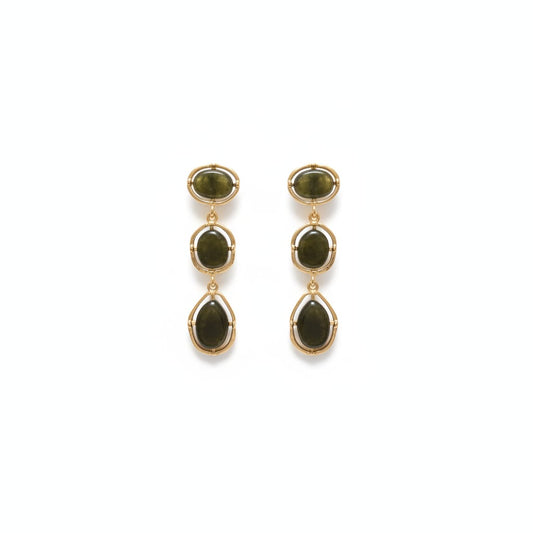 Dangle Earrings with 3 Stones - Green