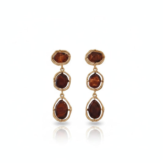 Dangle Earrings with 3 Stones - Brown