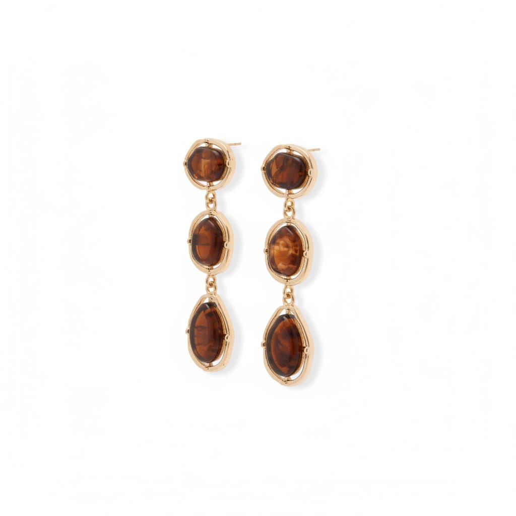Dangle Earrings with 3 Stones - Brown