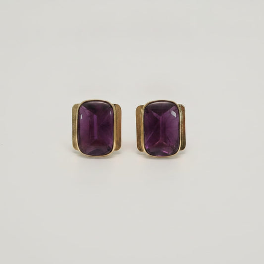Button earrings with large stone - Purple